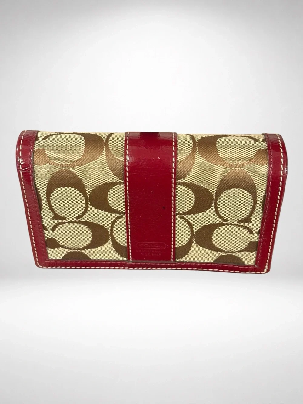 COACH Signature Canvas Leather Trifold Wallet Red Khaki Logo Wallet Y2K Vintage